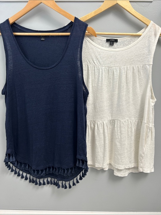 J. Crew Tops - J. Crew Linen Navy Tassel-Hem Tank & Linen White Tiered Tank Duo